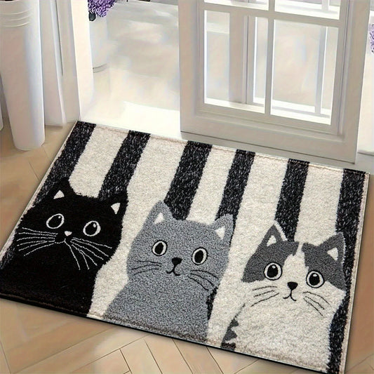 Cute Cat Bath Mat - Non-Slip & Machine Washable Kitty Themed Bathroom Rug