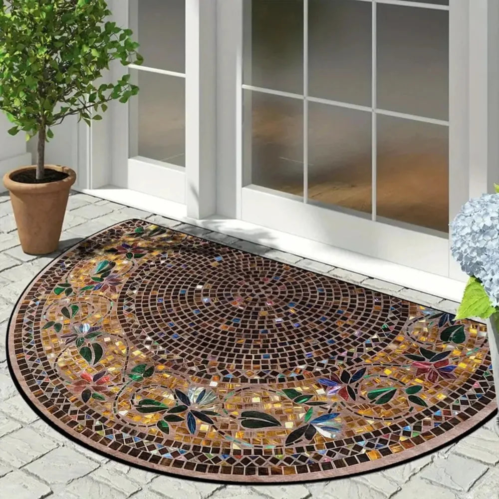 Ethnic Semi-Circular Doormat - Non-Slip, Anti-Foul & Easy Clean Welcome Mat
