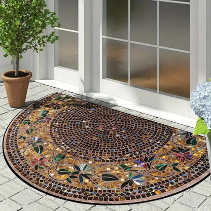 Ethnic Semi-Circular Doormat - Non-Slip, Anti-Foul & Easy Clean Welcome Mat