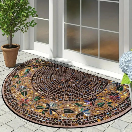 Ethnic Semi-Circular Doormat - Non-Slip, Anti-Foul & Easy Clean Welcome Mat