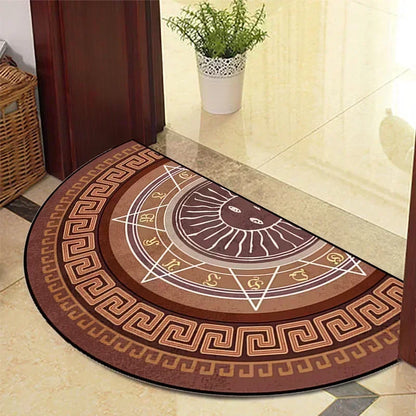 European Retro Half-Moon Doormat - Semi-Circular Entrance Rug for Living Room