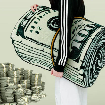 US Dollar Bill Plush Carpet - Creative Money Themed Rug for Living Room & Man Cave