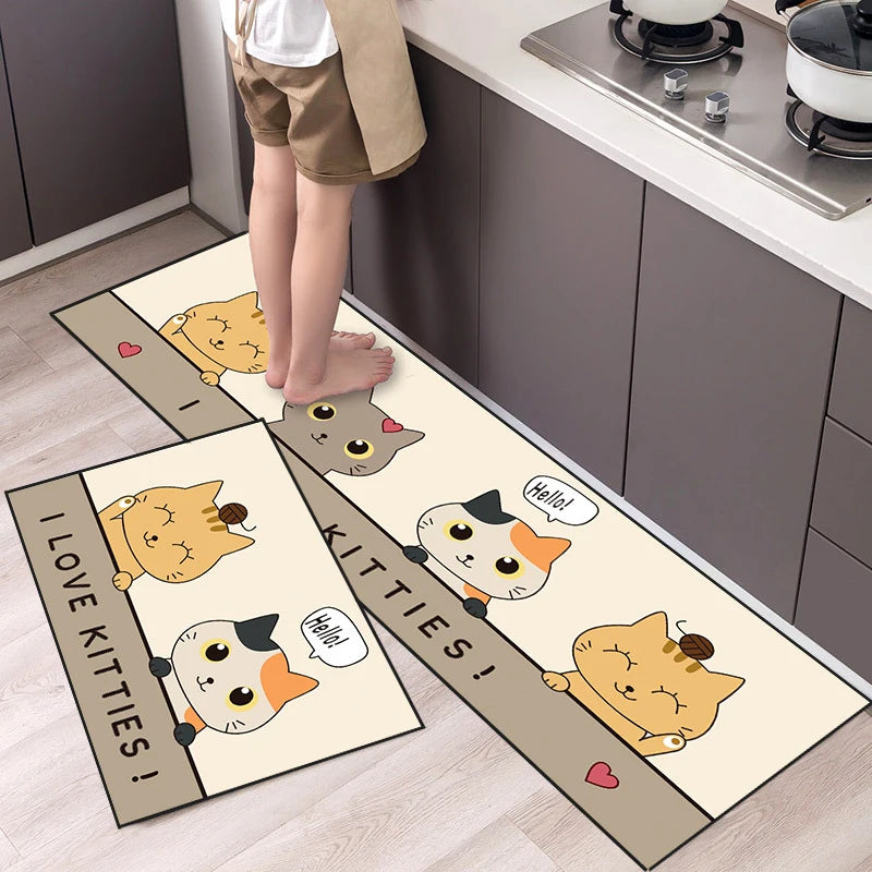 Cartoon Animal Runner Rug - Long, Non-Slip & Absorbent for Bedroom & Kitchen