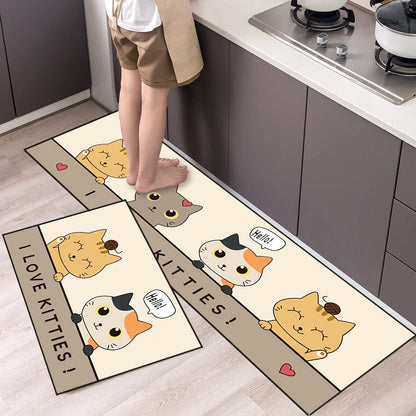 Cartoon Animal Runner Rug - Long, Non-Slip & Absorbent for Bedroom & Kitchen