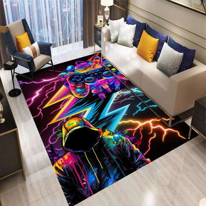 3D Abstract Gamepad Rug, Modern Video Game Carpet for Living Room, Non-Slip Kids Play Mat, Unique Controller Shaped Floor Decor