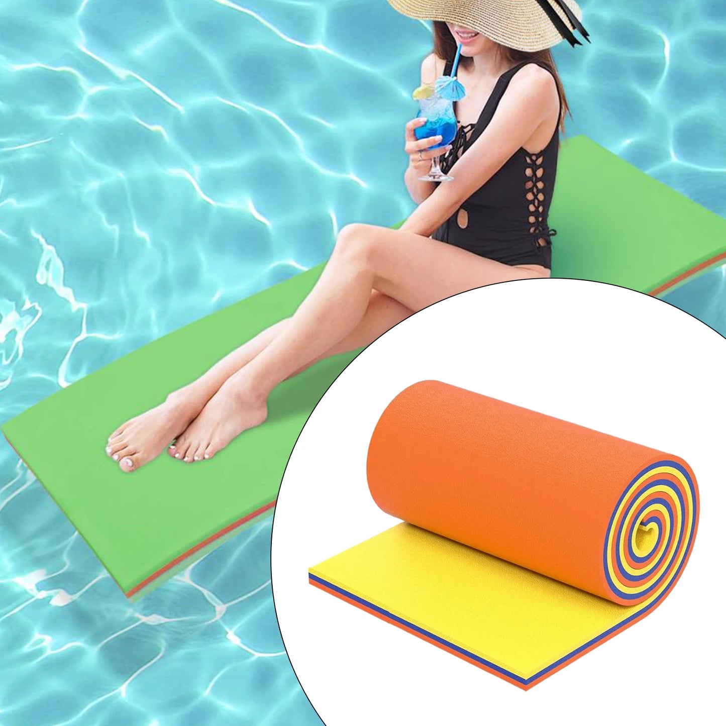 3-Layer Floating Water Mat - Large Pool Lounge Raft for Lake, Beach, & Parties