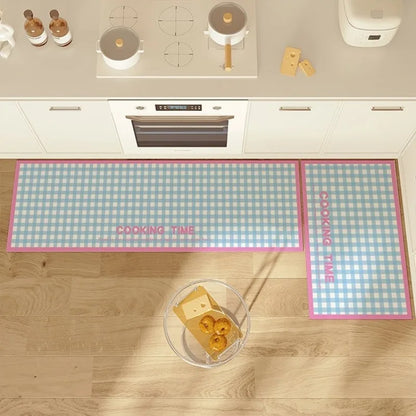Korean Cream Plaid Diatomite Kitchen Mat - Pastel Absorbent & Dirt-Resistant Floor Pad