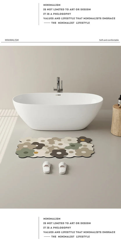 Floral Diatomite Mat - Water-Absorbing & Non-Slip for Kitchen and Bathroom