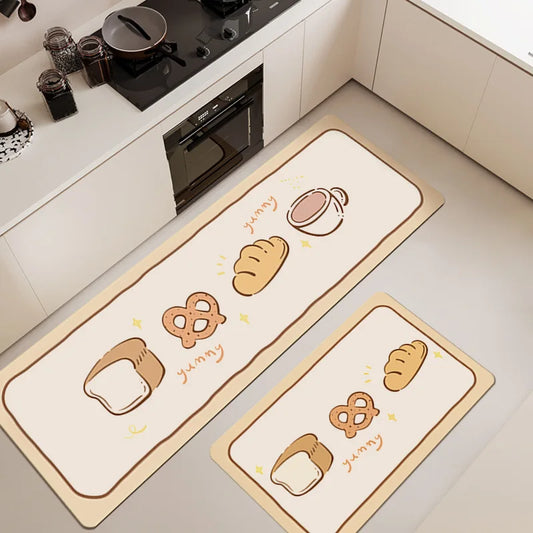 Cartoon Diatomite Kitchen Mat - Oil & Water Absorbent, Non-Slip Floor Pad