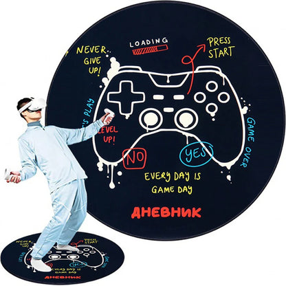 Round VR Game Theme Rug - Loop Pile, Washable & Stain-Resistant Gaming Carpet