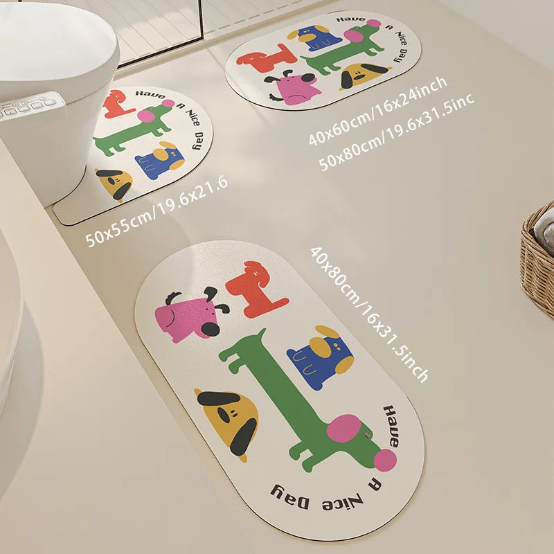 Summer Cartoon Diatomite Bath Mat - Quick-Dry, Absorbent & Non-Slip