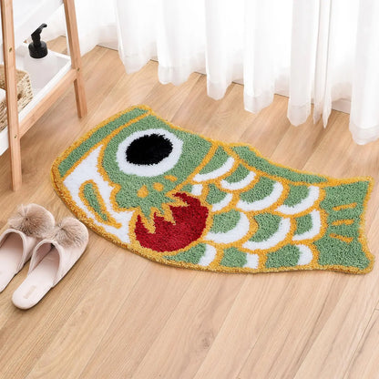 Koi Fish Kids Bath Mat - Cute Cartoon, Non-Slip & Washable Shower Rug