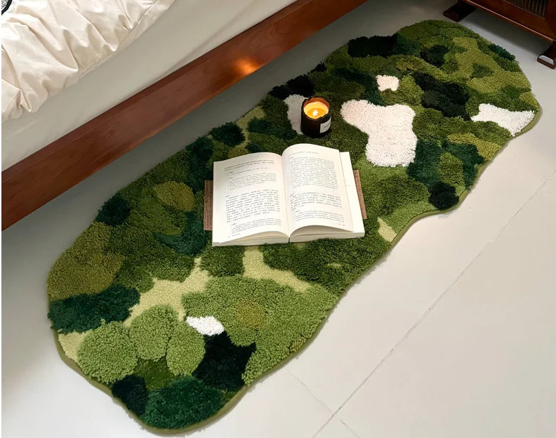 Forest Moss Flocking Bath Mat, Ultra Soft Non-Slip Bathroom Rug, Absorbent Bedside Carpet, Luxury Bedroom Floor Mat for Home Decor