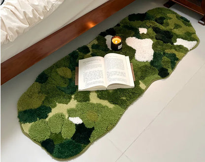 Forest Moss Flocking Bath Mat, Ultra Soft Non-Slip Bathroom Rug, Absorbent Bedside Carpet, Luxury Bedroom Floor Mat for Home Decor