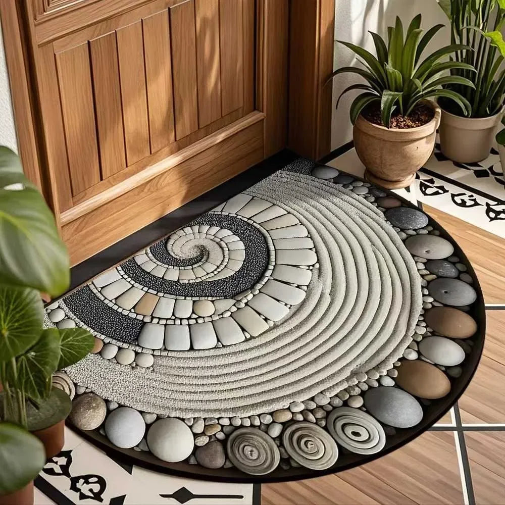 Boho Floral Half-Moon Doormat - Non-Slip & Washable for Indoor/Outdoor Entry