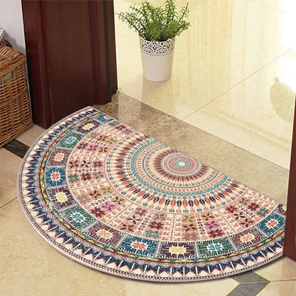 European Retro Half-Moon Doormat - Semi-Circular Entrance Rug for Living Room