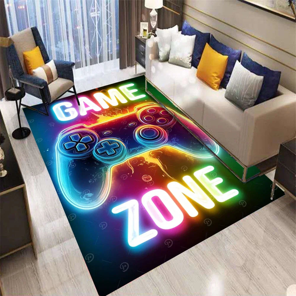 3D Abstract Gamepad Rug, Modern Video Game Carpet for Living Room, Non-Slip Kids Play Mat, Unique Controller Shaped Floor Decor