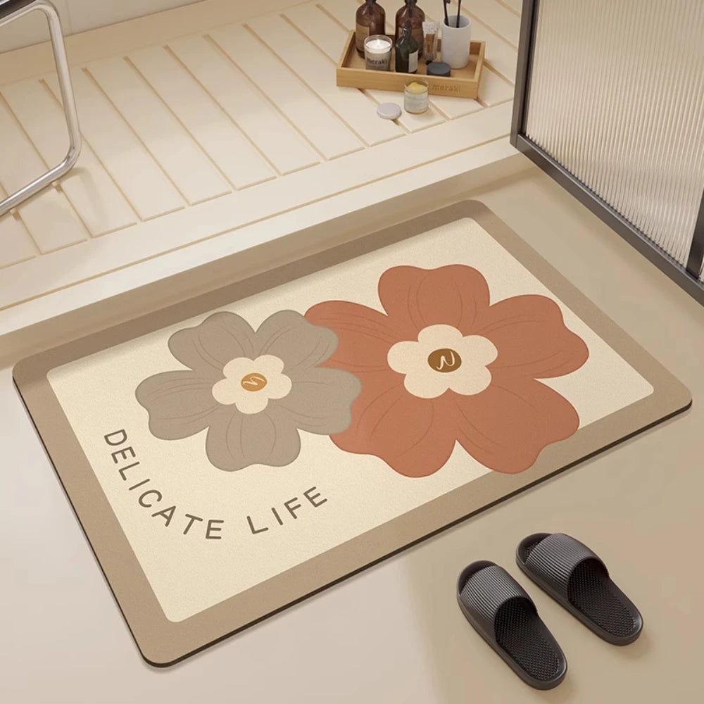 Floral Diatomite Bath Mat - Quick-Dry, Super Absorbent & Non-Slip Bathroom Rug